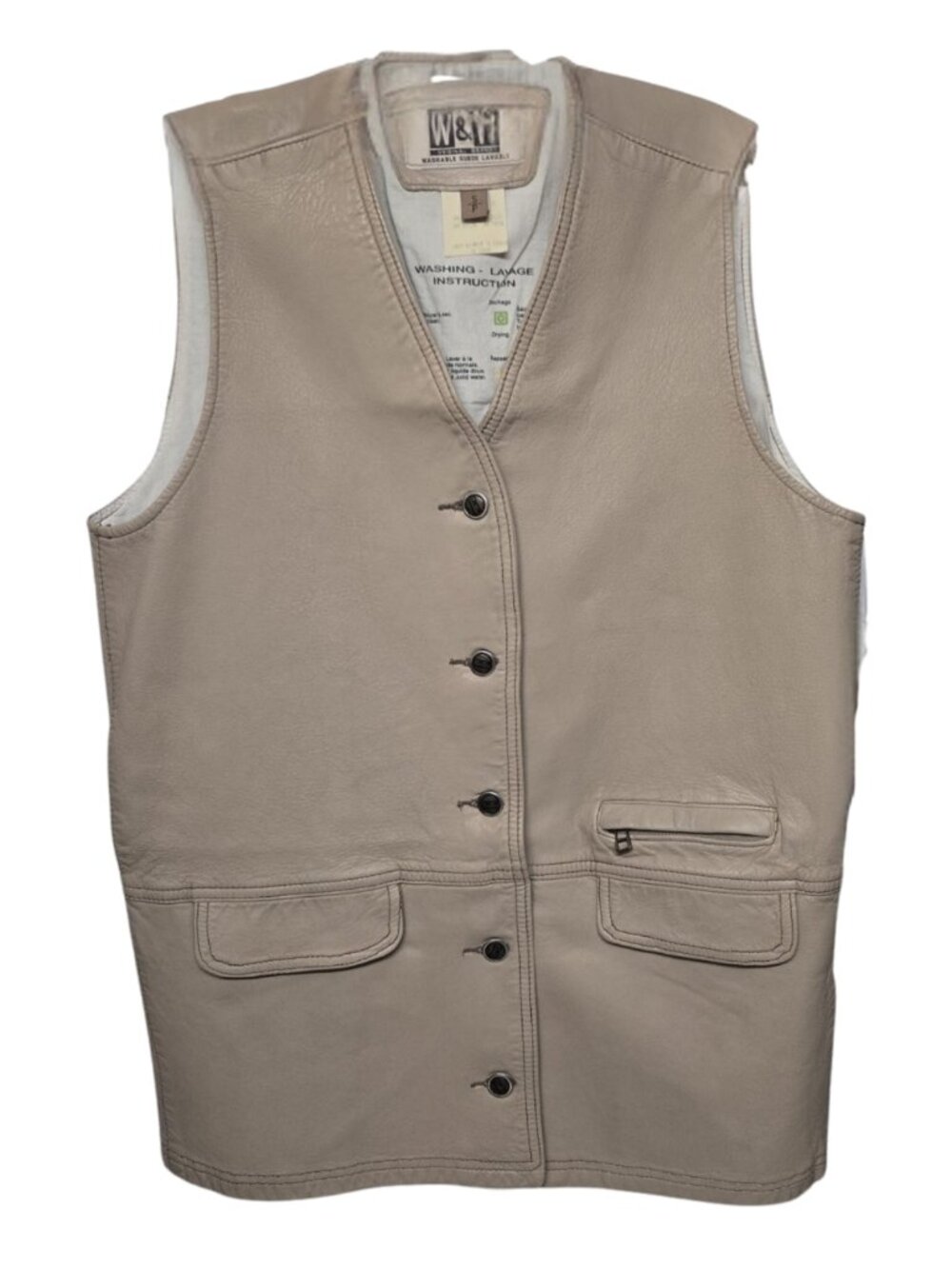Vintage W&W Washable Suede Leather Vest Mens S Beige Utility Safari Canada NOS
